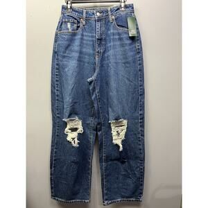 Wild Fable Jeans Womens 8/29 Super-High Rise Distressed Baggy Medium‎ Blue NEW